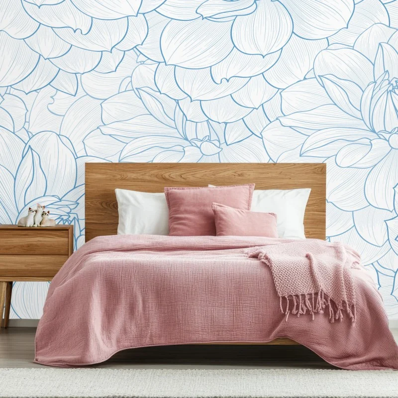 Wall mural delicate blue floral pattern