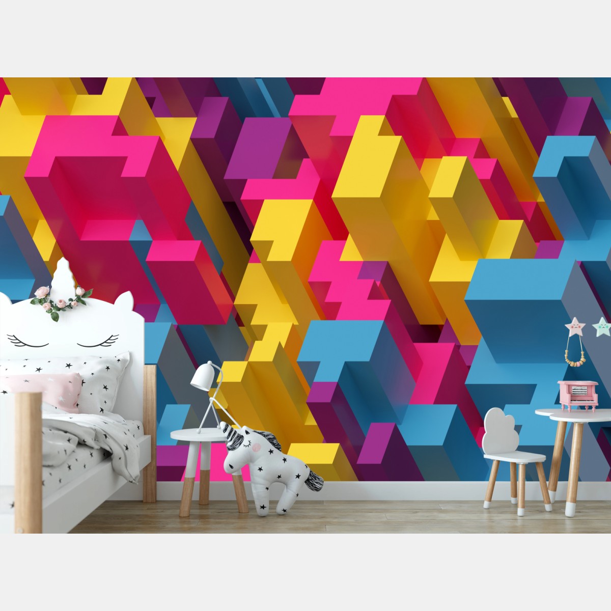 Wall mural vibrant 3d voxel pattern • Wallissimo®