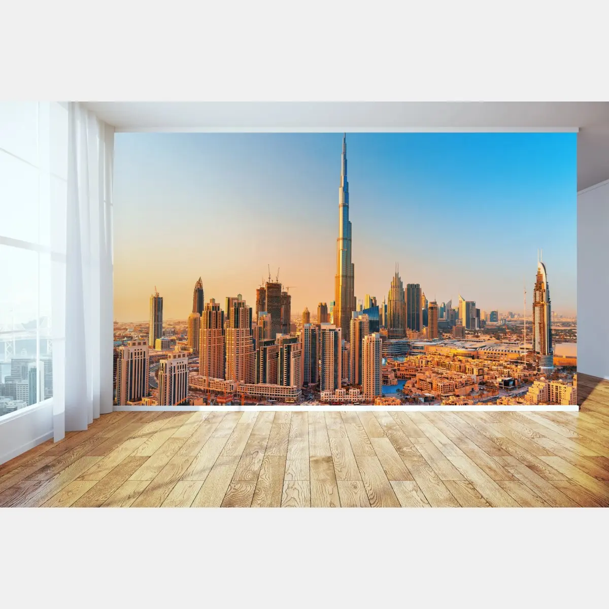 Wall mural Dubai skyline at golden hour • Wallissimo®