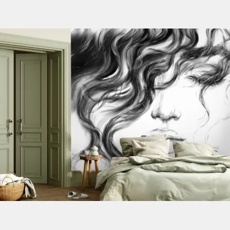 Wall mural ethereal monochrome portrait • Wallissimo®