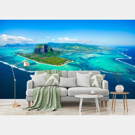 Wall mural Le Morne turquoise lagoon panorama • Wallissimo®