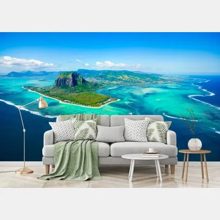 Wall mural Le Morne turquoise lagoon panorama • Wallissimo®