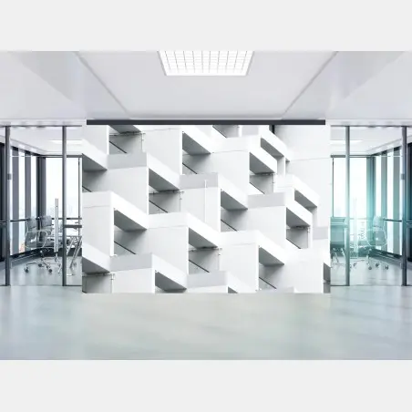 Wall mural white concrete geometric facade • Wallissimo®