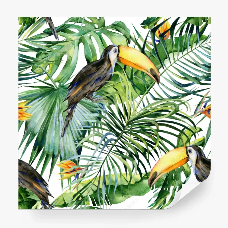 Wall mural watercolor tropical toucan pattern