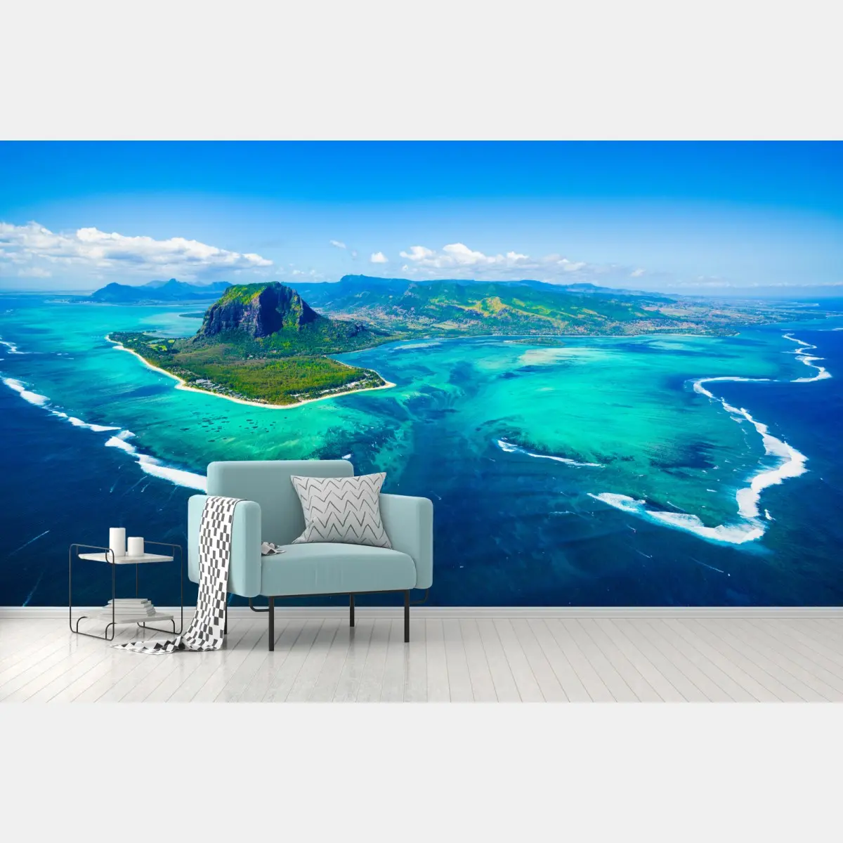 Wall mural Le Morne panorama over Mauritius lagoon • Wallissimo®