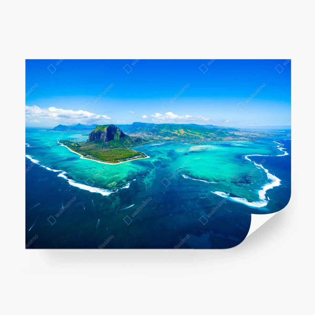 Wall mural Le Morne panorama over Mauritius lagoon • Wallissimo®