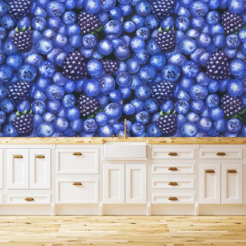 Wall mural blueberry and blackberry watercolor pattern