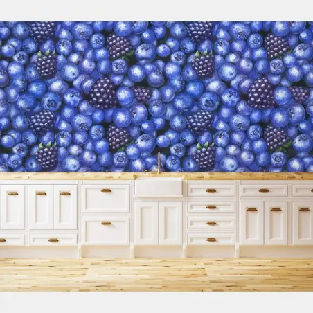 Wall mural blueberry and blackberry watercolor pattern • Wallissimo®