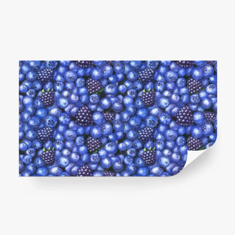 Wall mural blueberry and blackberry watercolor pattern