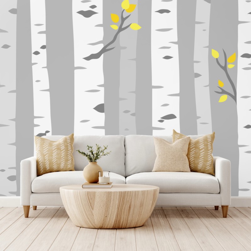 Wall mural scandinavian birch forest pattern