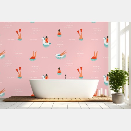 Wall mural playful pastel pool pattern • Wallissimo®
