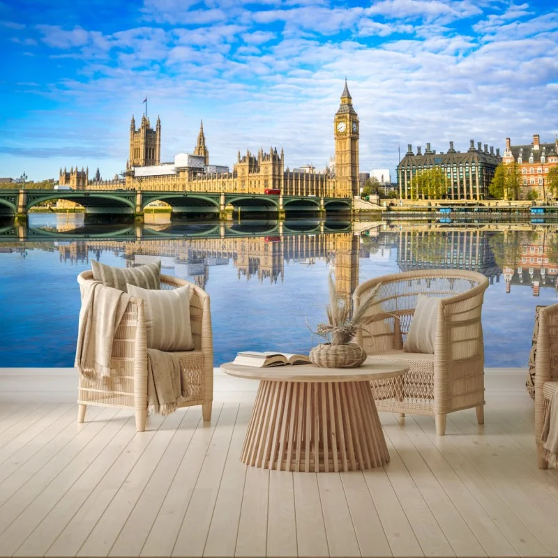 Wall mural London skyline with river reflection