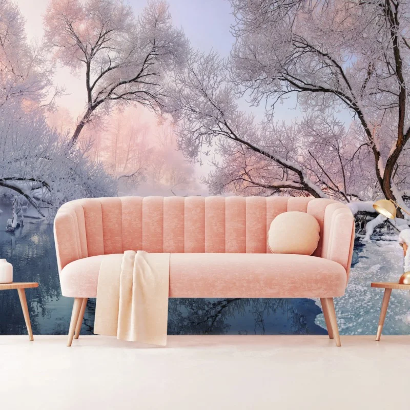 Wall mural serene winter river landscape