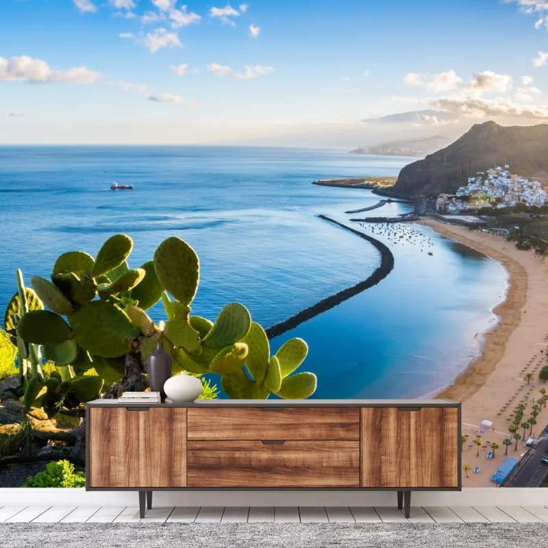 Wall mural sunlit Las Teresitas beach panorama
