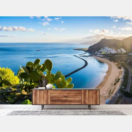 Wall mural sunlit Las Teresitas beach panorama • Wallissimo®