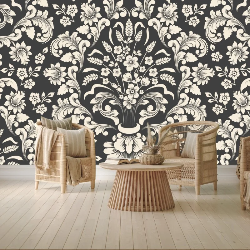 Wall mural vintage floral damask pattern