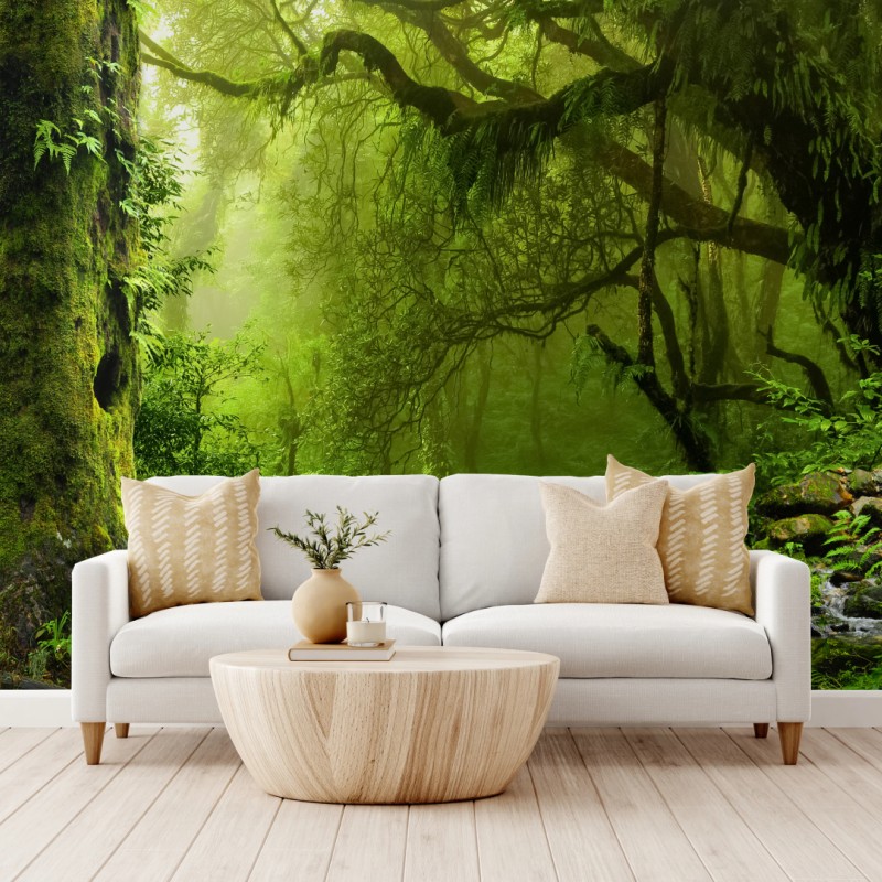 Wall mural enchanted green forest stream