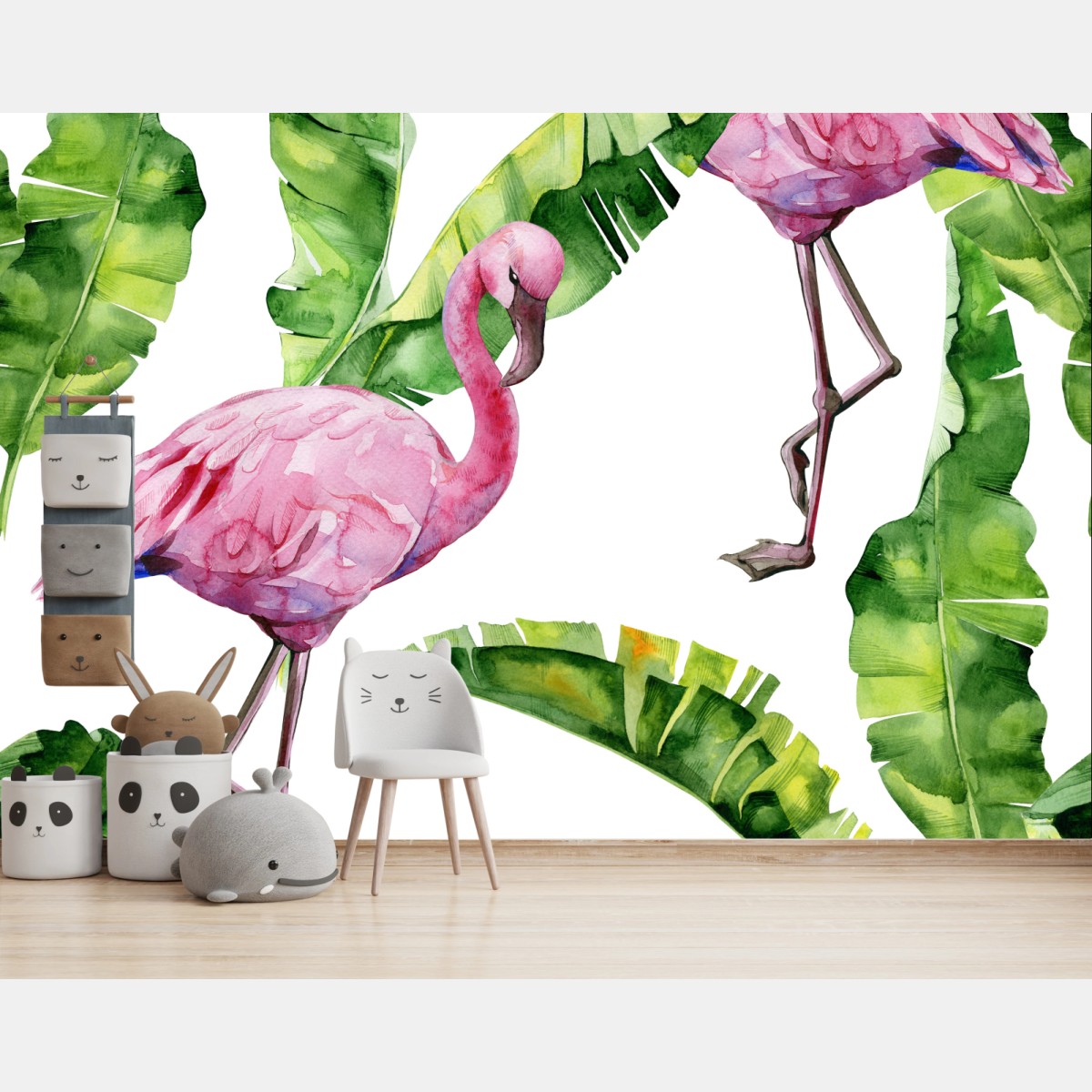 Wall mural pink flamingo watercolor pattern • Wallissimo®