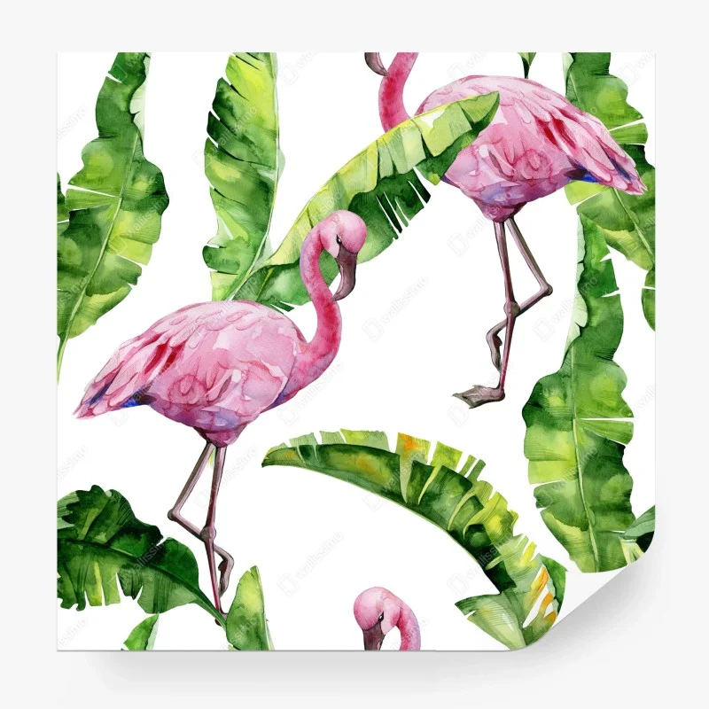 Wall mural pink flamingo watercolor pattern