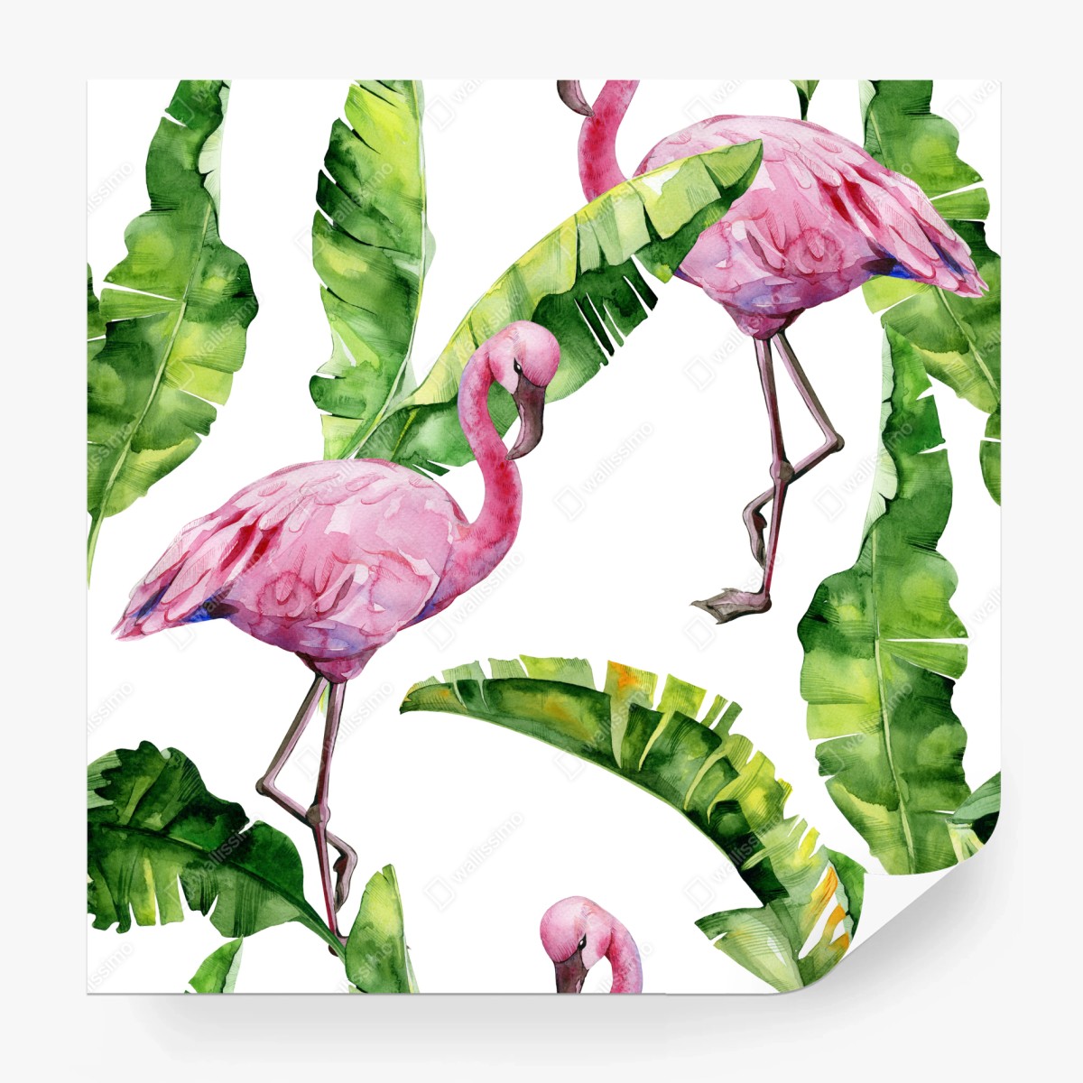 Wall mural pink flamingo watercolor pattern • Wallissimo®