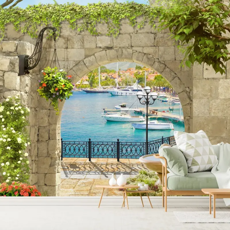 Wall mural Mediterranean seaside archway escape