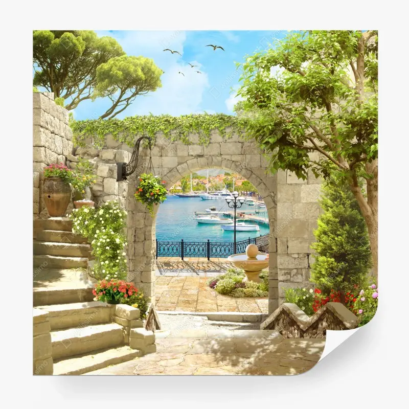 Wall mural Mediterranean seaside archway escape