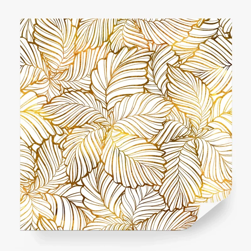 Wall mural golden leaf line art pattern