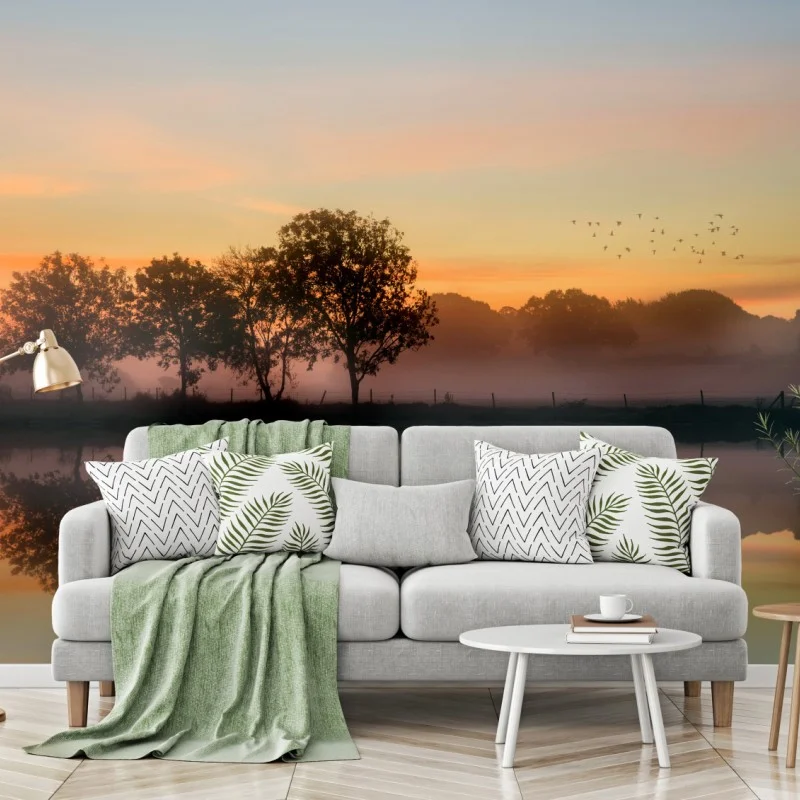 Wall mural misty autumn sunrise over English countryside