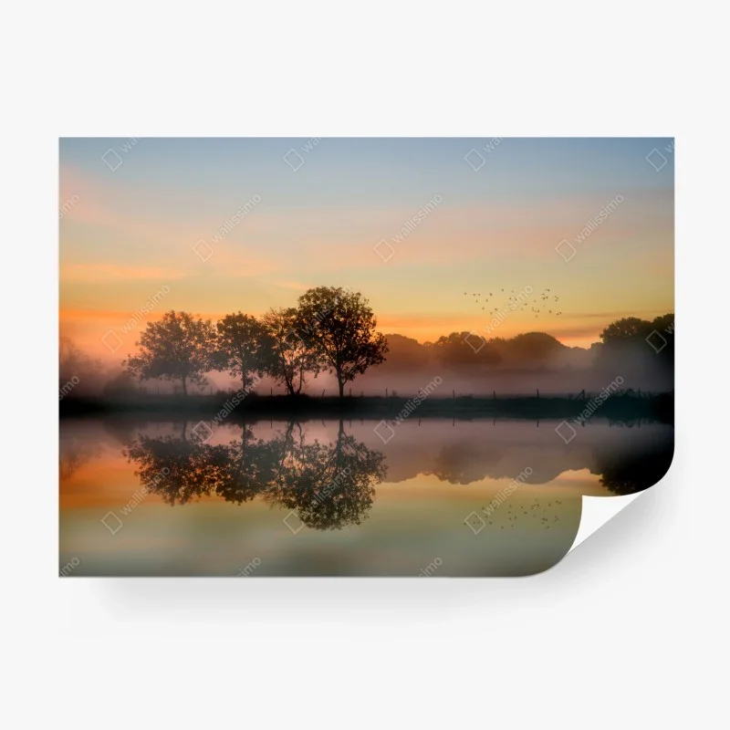 Wall mural misty autumn sunrise over English countryside