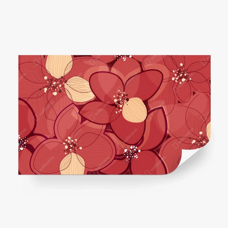 Wall mural red floral pattern with beige centers