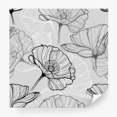 Wall mural delicate gray poppy line art • Wallissimo®