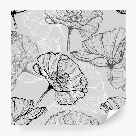 Wall mural delicate gray poppy line art • Wallissimo®