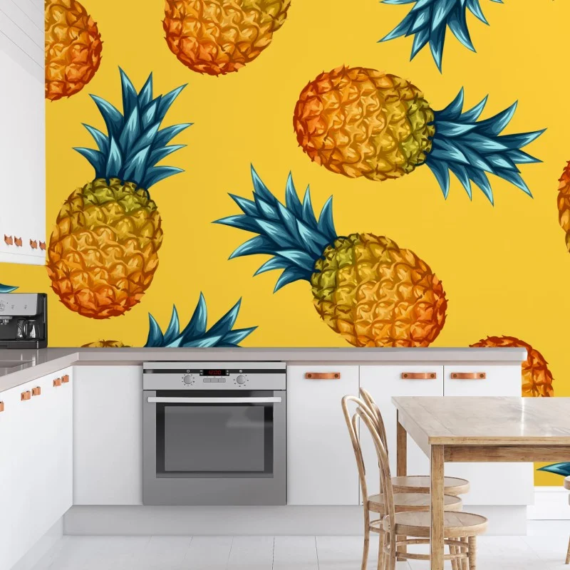 Wall mural tropical pineapple pattern on yellow background