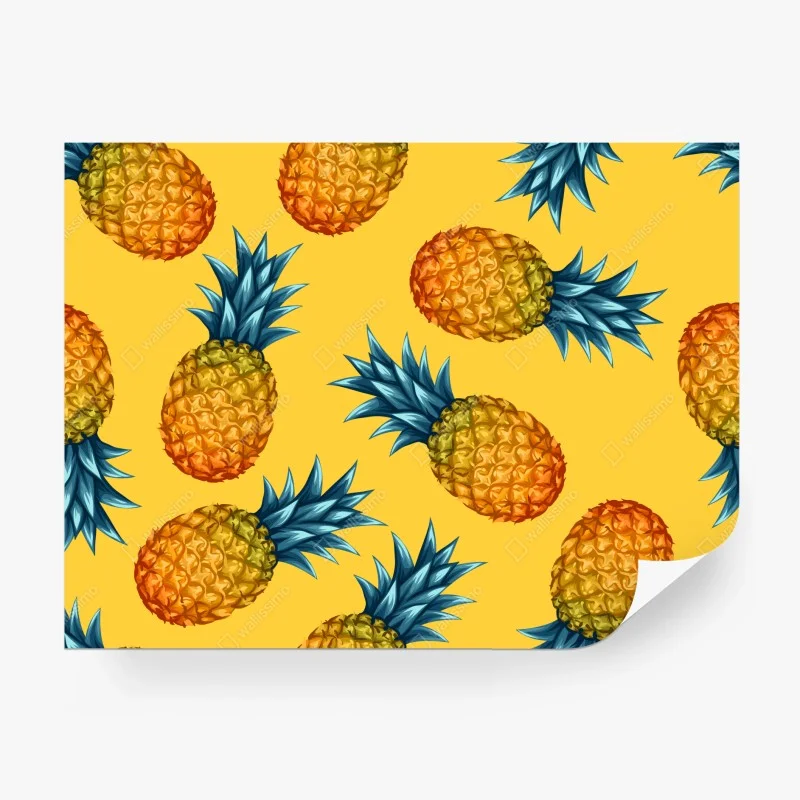 Wall mural tropical pineapple pattern on yellow background
