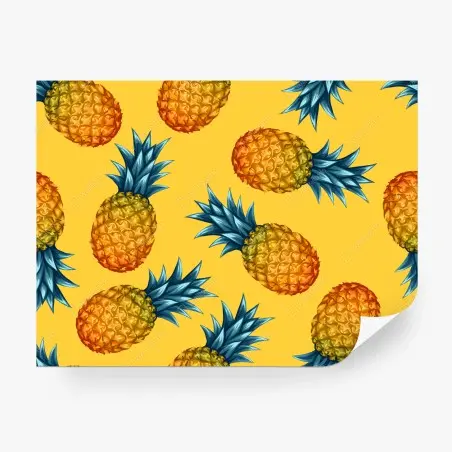 Wall mural tropical pineapple pattern on yellow background • Wallissimo®