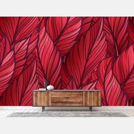 Wall mural red botanical leaf pattern • Wallissimo®