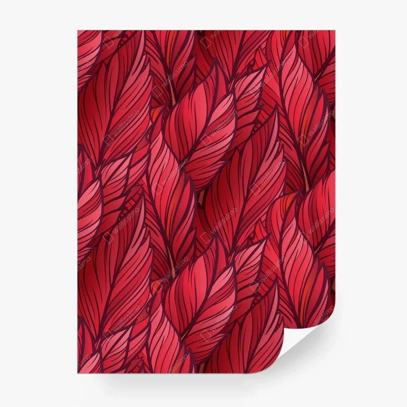 Wall mural red botanical leaf pattern
