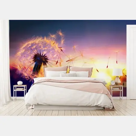 Wall mural golden dandelion at sunset • Wallissimo®