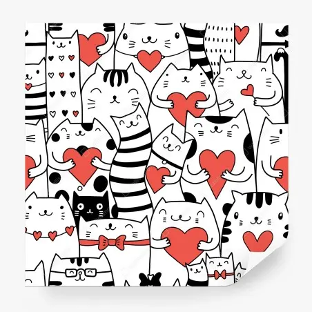 Wall mural cute cats with hearts pattern • Wallissimo®