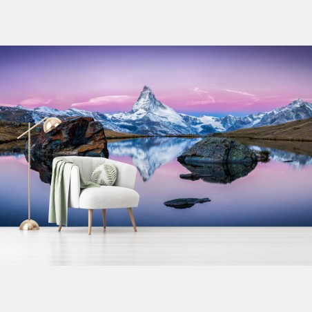 Wall mural serene alpine reflection at dusk • Wallissimo®