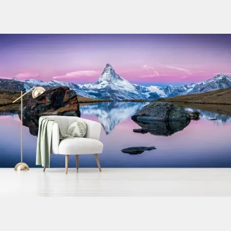 Wall mural serene alpine reflection at dusk • Wallissimo®
