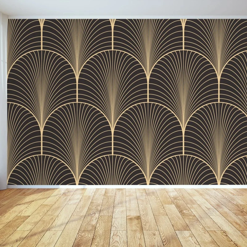 Wall mural art deco gold fan pattern