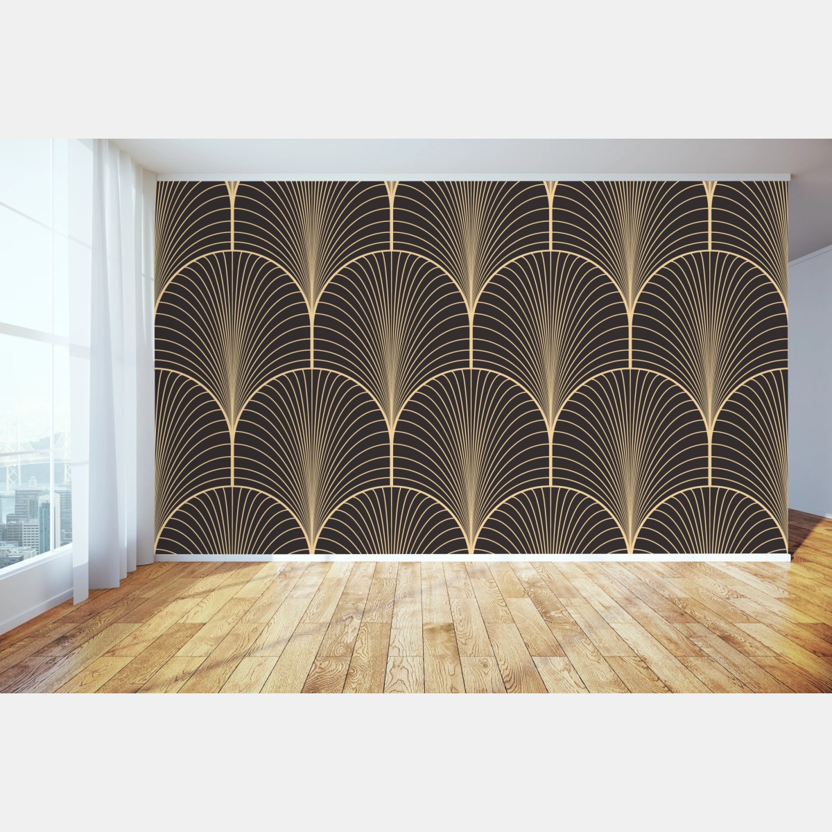 Wall mural art deco gold fan pattern • Wallissimo®