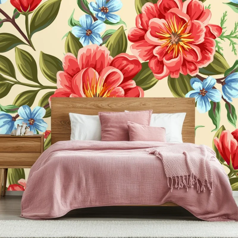Wall mural vibrant watercolor floral pattern