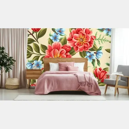 Wall mural vibrant watercolor floral pattern • Wallissimo®