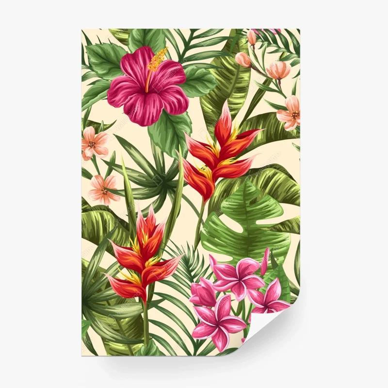 Wall mural tropical floral pattern with hibiscus and plumeria