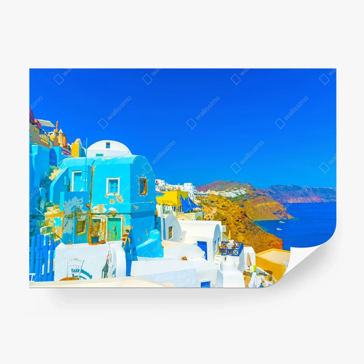 Wall mural sunlit view of Oia, Santorini coast ⁕ Wallissimo®