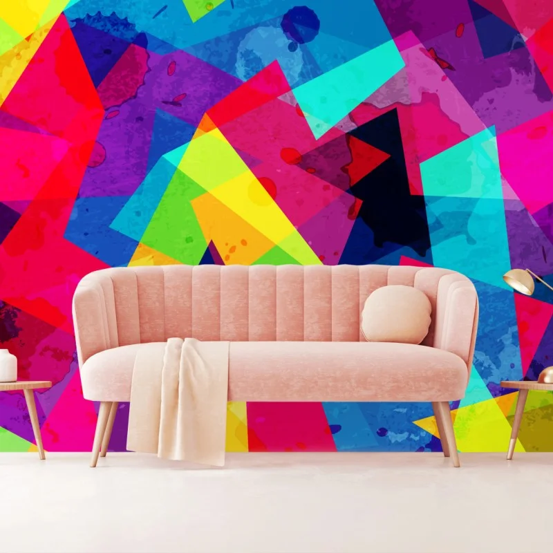Wall mural vibrant geometric watercolor collage