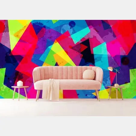 Wall mural vibrant geometric watercolor collage • Wallissimo®