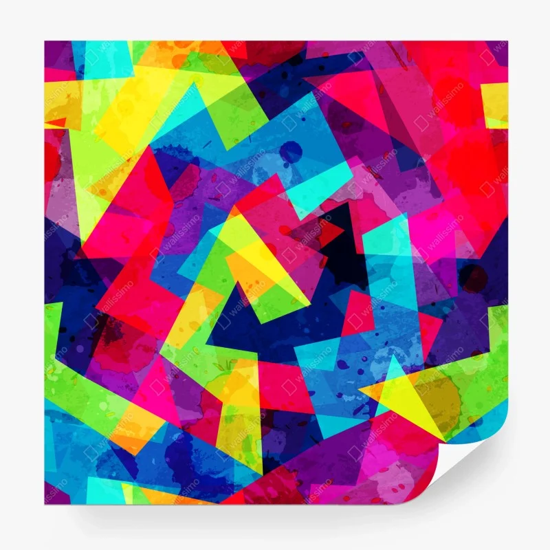 Wall mural vibrant geometric watercolor collage